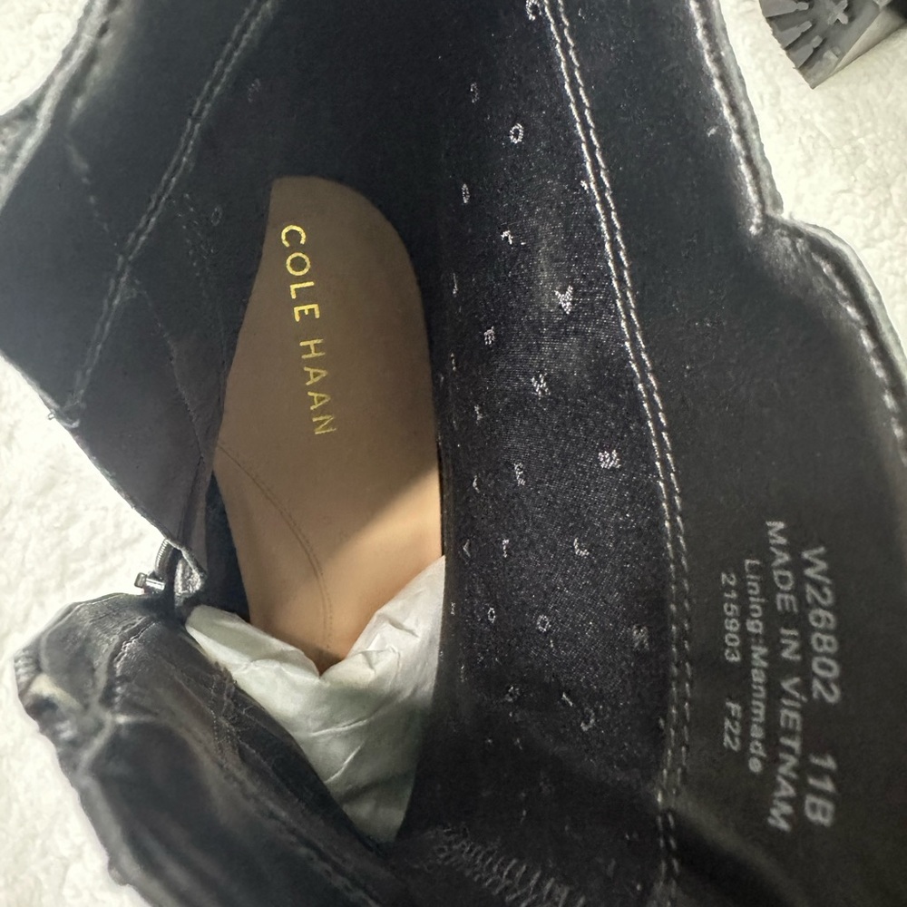 Cole Haan Black Heeled Boots with Buckle Straps - Picture 6 of 13